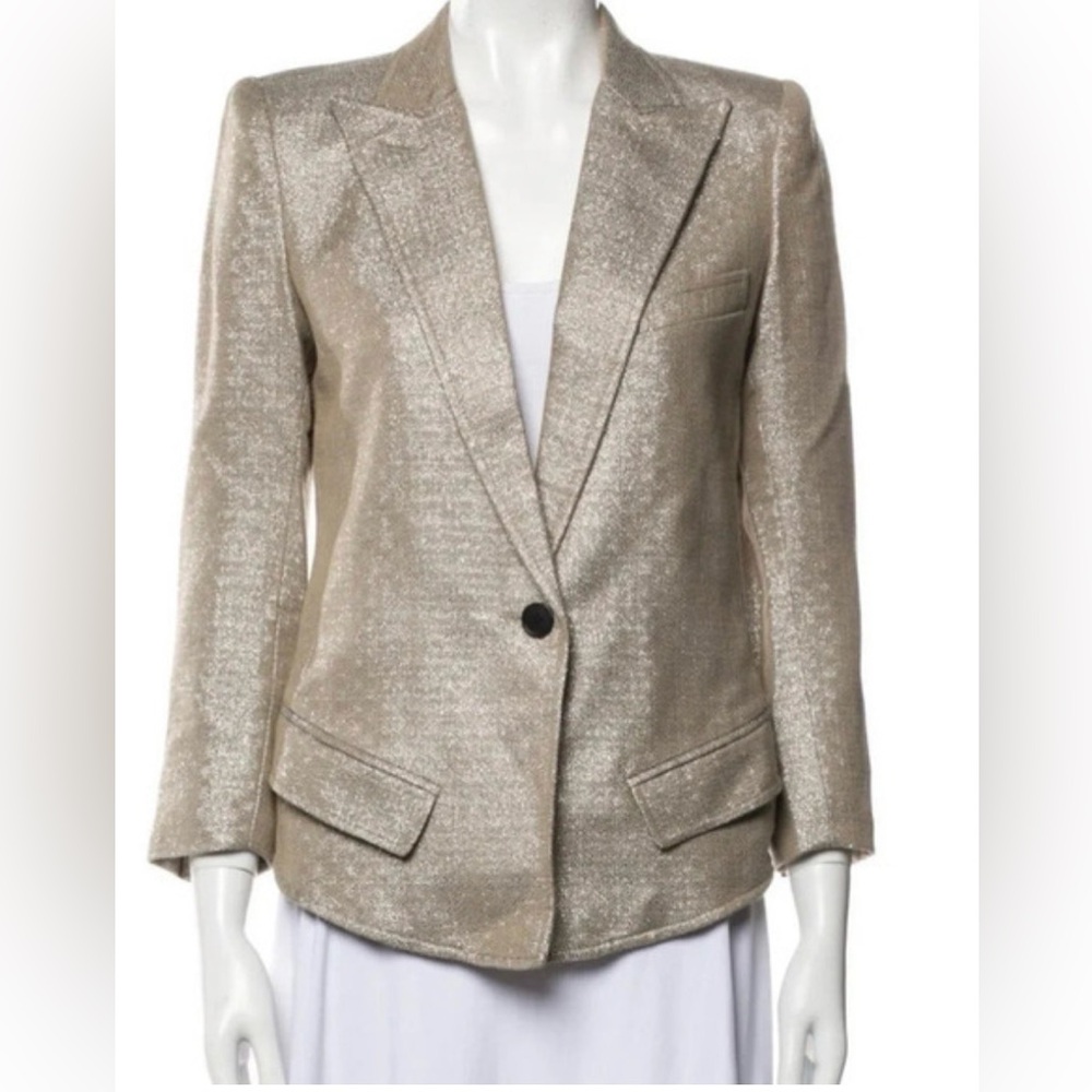 Smythe gold metallic thread 3/4 sleeve blazer size 2